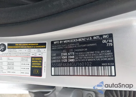 2016 Mercedes-Benz C 300 4Matic/Luxury 4Matic/Sport 4Matic из США, поврежденный, VIN 55SWF4KB4GU160102